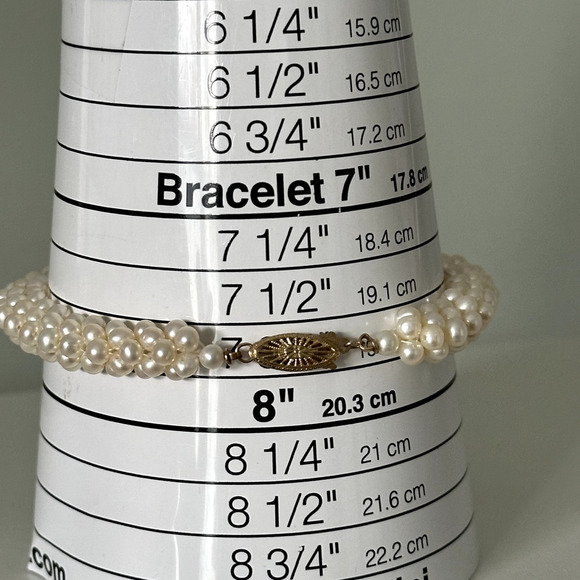 Vintage 14K Yellow Gold Genuine Real Pearl Multi Row Cluster Bracelet 7.75" - Picture 14 of 16